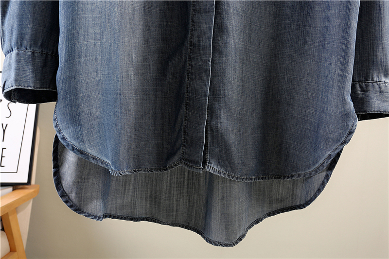 Áo sơ mi nữ mùa thu 2018 phiên bản Hàn Quốc của cổ áo rộng mỏng cổ áo sơ mi denim tay dài Tiansi - Áo sơ mi áo sơ mi trắng