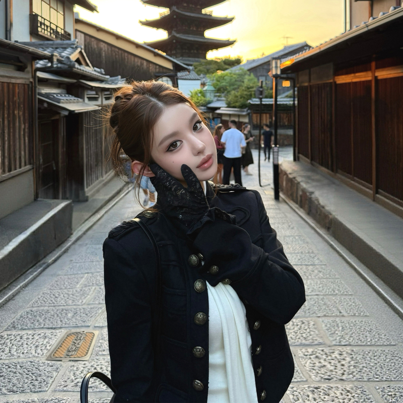 Good Morning, Fan Fan! (直井怜!) Black Gangster-Style, Vintage Chic, Special Cuff Design Napoleon Jacket