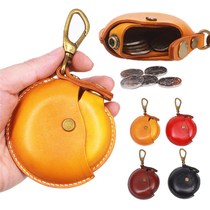 Genuine Leather Tannic Cow Leather Handmade Coins Bag Hangings Bag Retro Round Creative Zero Wallet Male And Female Headphones Containing bag