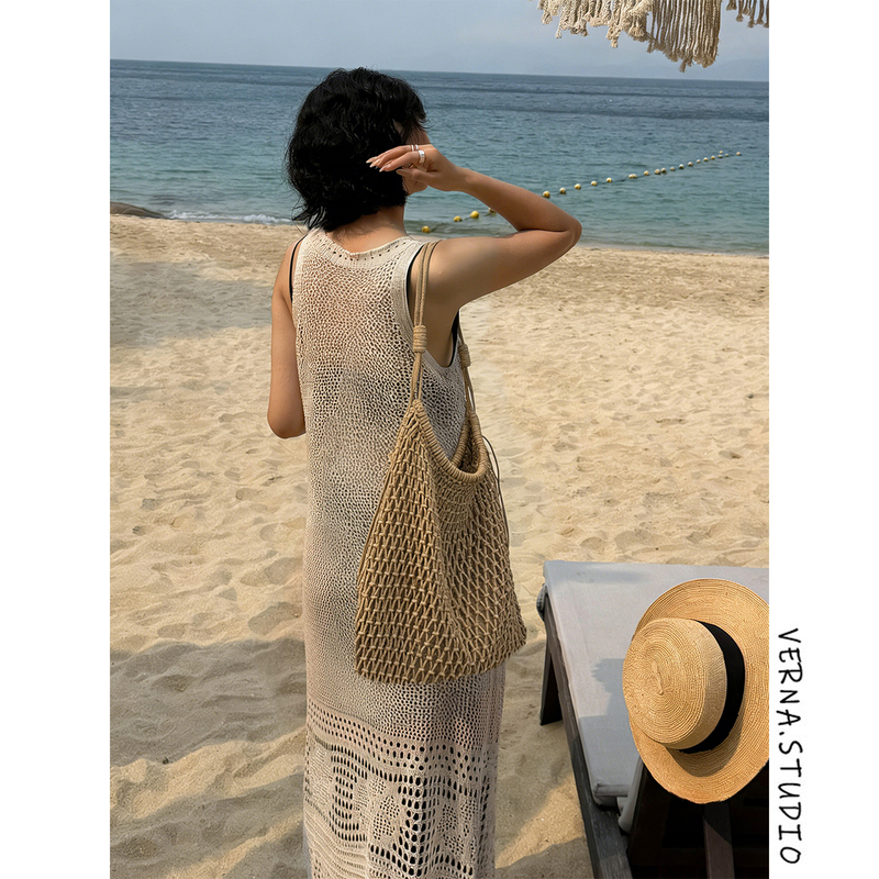 Relaxed Hollow-Out Beach Bag for Women, 2026 New Model, Vacation Style Design, Seaside Woven Shoulder Tote Bag