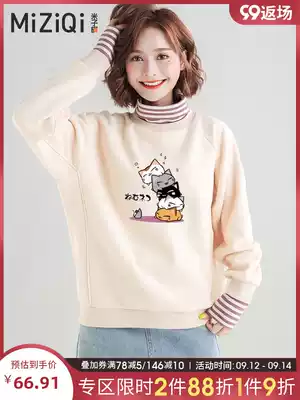Yezi flag 2021 New thin thick cotton T female spring and autumn loose fake two high neck coat ins tide