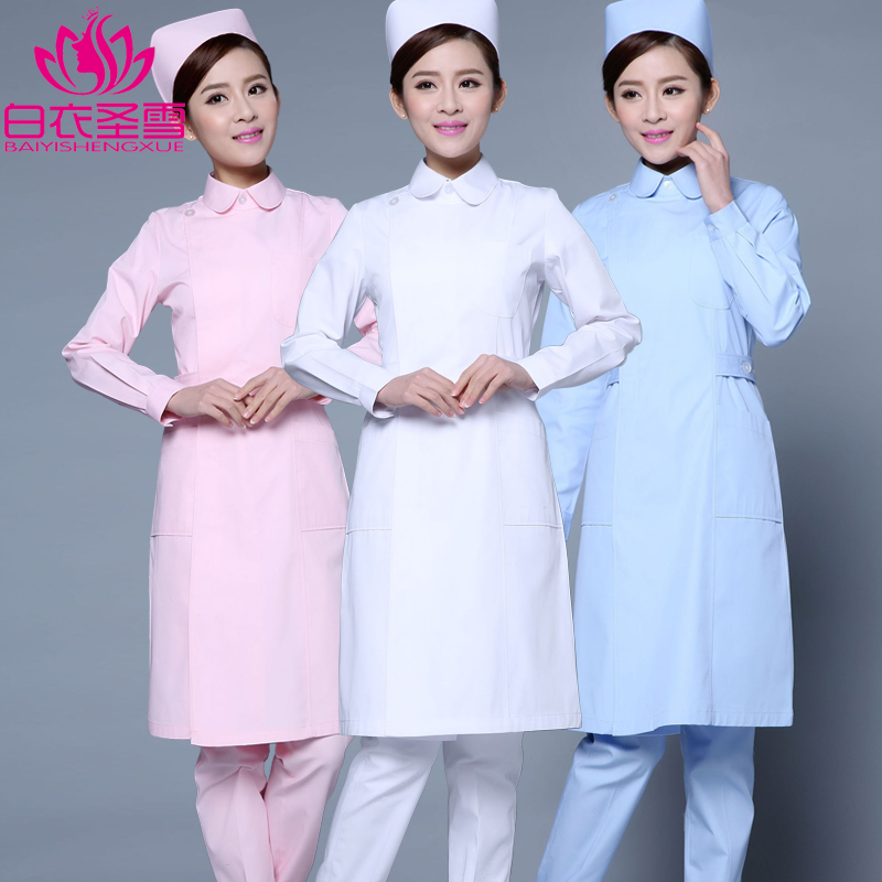 Coat trousers nurse clothing long-sleeved women's winter work clothes set white coat short-sleeved embroidery beauty salon tooling