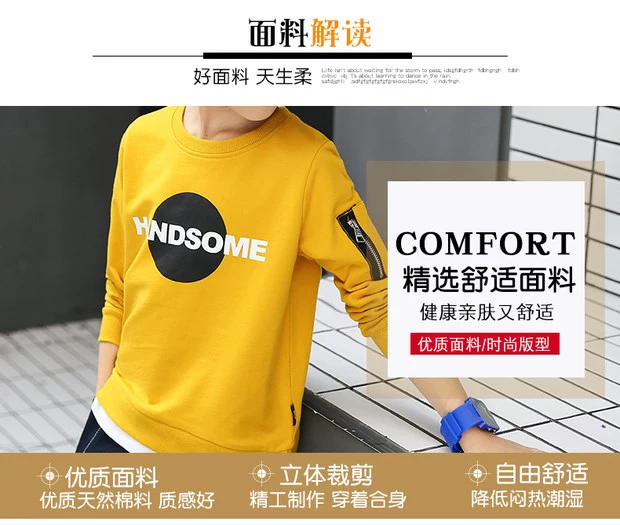 Quần áo mùa xuân và mùa thu 11 Cotton Basecoat 5 Học sinh 8 Áo thun dài tay cho bé trai 10 tuổi Bé trai lớn 13