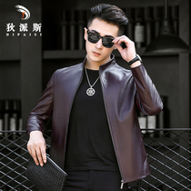 New Haining leather leather mens sheep leather short stand collar slim mens leather jacket plus velvet thickened coat tide