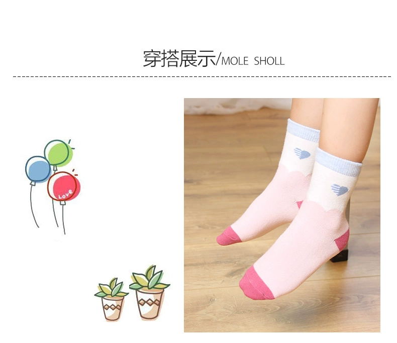 Mùa xuân và mùa thu Cô gái vớ Cotton Mùa thu và mùa đông Trẻ em Cotton vớ dày 3 chàng trai mỏng 5-7 tuổi Cô gái ống vớ