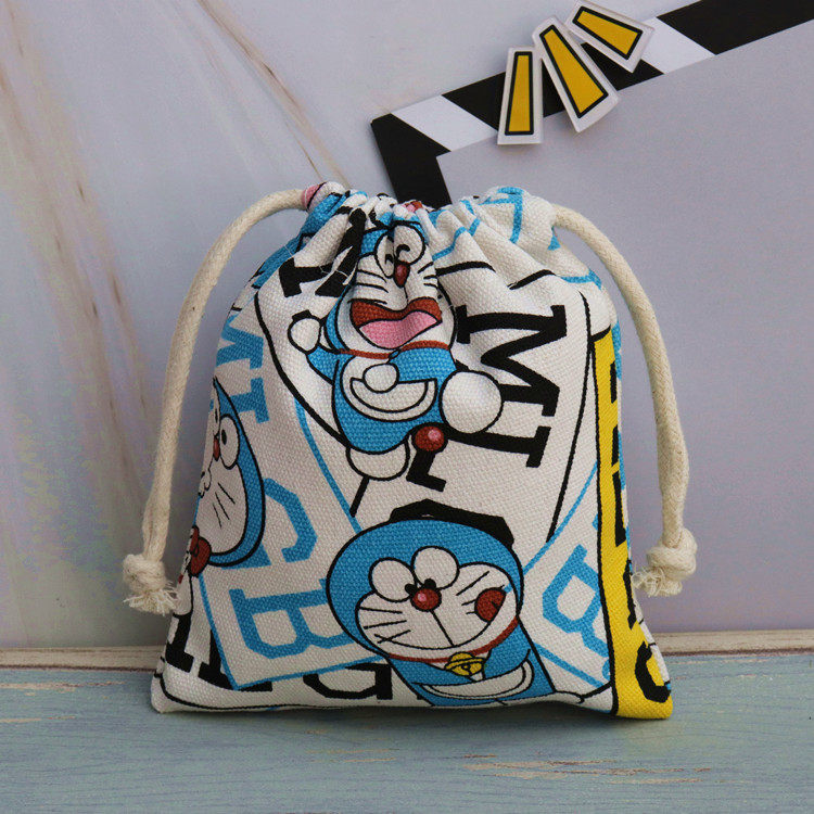 Thickened canvas cute cartoon Doraemon A dream bite When cat cell phone zero money makeup bag to collect drawstring bunches bunches