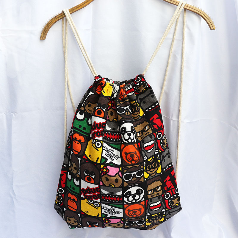 Cartoon rucksack drawstring large-capacity book students men and women personality sports outdoor fitness travel shoulder bag