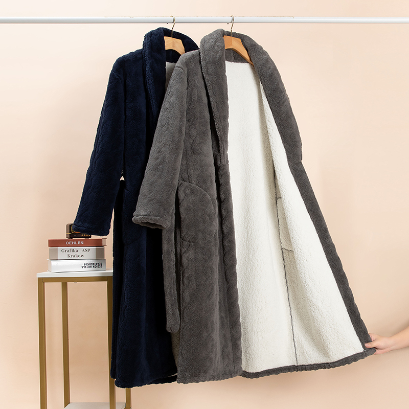 Winter Men's Coral Velvet Home Robe, Winter Pajamas, Men's Robe, Fleece-Lined, Thickened, Warm, Men's Long Bathrobe