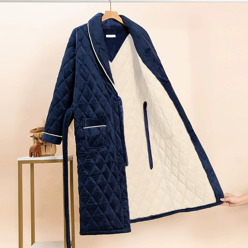 Демисезонная утепленная стеганая длинная пижама, фланелевый банный халат