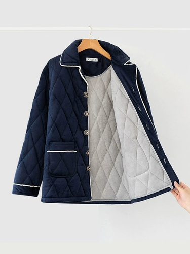 Зимняя утепленная стеганая пижама, коралловый бархатный кардиган