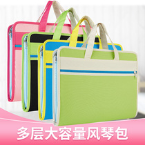 Portable file bag folder multi-layer student storage paper clip hand-held zipper canvas large-capacity accordion