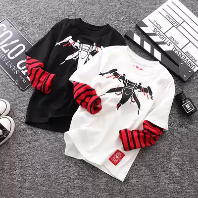 Zhongda children cotton long sleeve men's T-shirt boys fake two casual cotton printed base shirt children long sleeve T-shirt