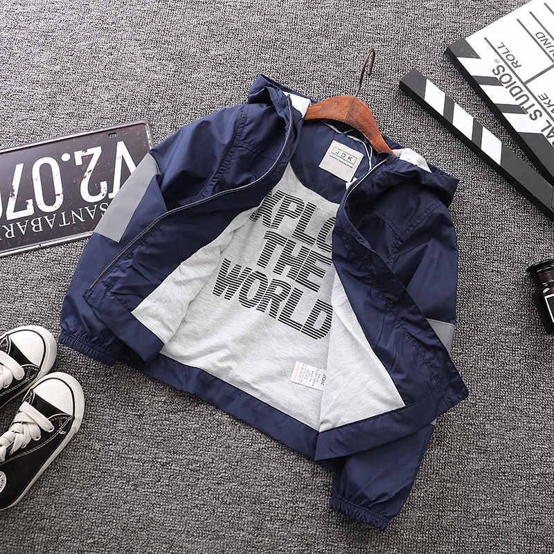 Spring and autumn boys hooded leisure jacket Children's long-sleeved cardigan Children's children's autumn zipper shirt Tide children's clothing