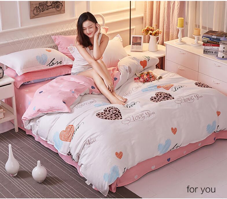 Trang chủ dệt vải cotton bốn mảnh đơn giản đôi chăn ga trải giường cưới 1.8m2.0m chăn ga cao cấp