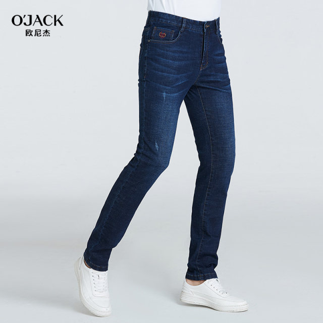 Onijie summer thin slim fit L embroidered dark blue high-end jeans high-elastic for men 5110