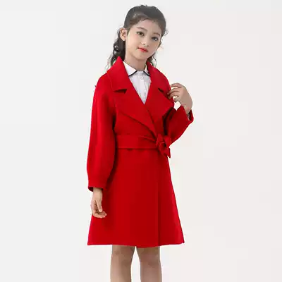 Girls' cashmere coat medium and long version children's double-sided cashmere coat autumn and winter woolen coat