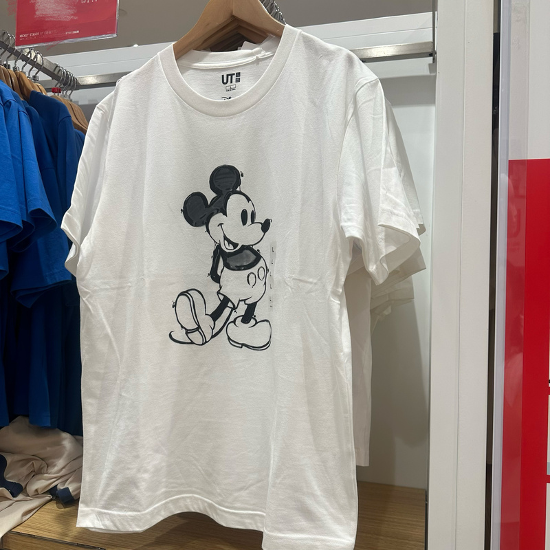 Uniqlo Men's and Women's Couple Short-Sleeved T-Shirts with Mickey Print, Disney Style Ut Cotton Casual Tops