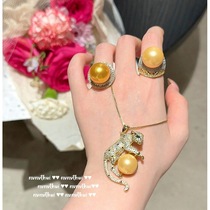 Sunset molten gold pearl and gemstone ring for the year of birth Mermaid Tears Philippine tea gold Cheetah Pearl and Zircon Necklace