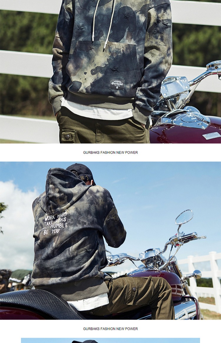 Áo len ngụy trang thương hiệu Gurbaks Tide 2018 thu đông mùa đông Hàn Quốc giới trẻ hip hop hoodie giả hai người trùm đầu hoodie cặp