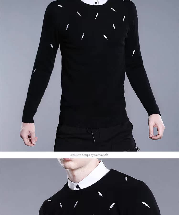 Gurbaks Áo len nam cổ tròn tay áo dài tay áo len nam Feather Feather mùa đông nam GM299 quần thể thao nam