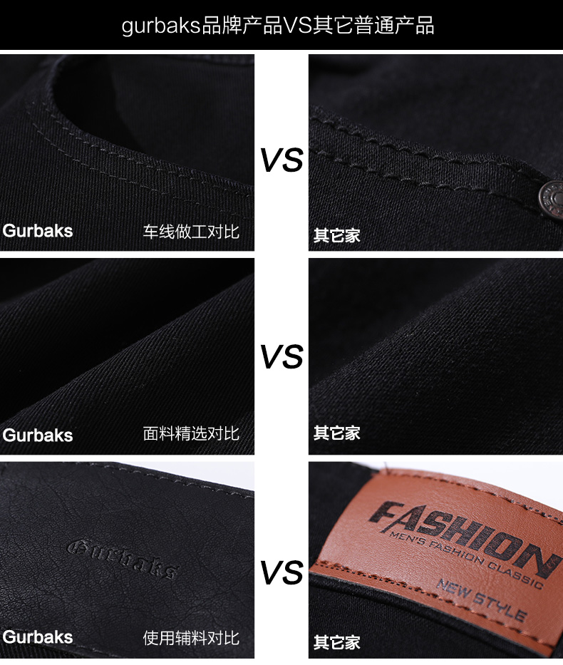 Gurbaks mùa thu mới màu đen quần jean xu hướng thời trang chân quần jeans nam co giãn là mỏng quần ống suông nam