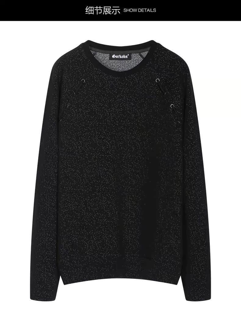 Gurbaks đầy sao áo len cổ tròn áo len nam mùa thu đông Các mẫu áo sơ mi dài tay cá tính áo hoodie nam form rộng