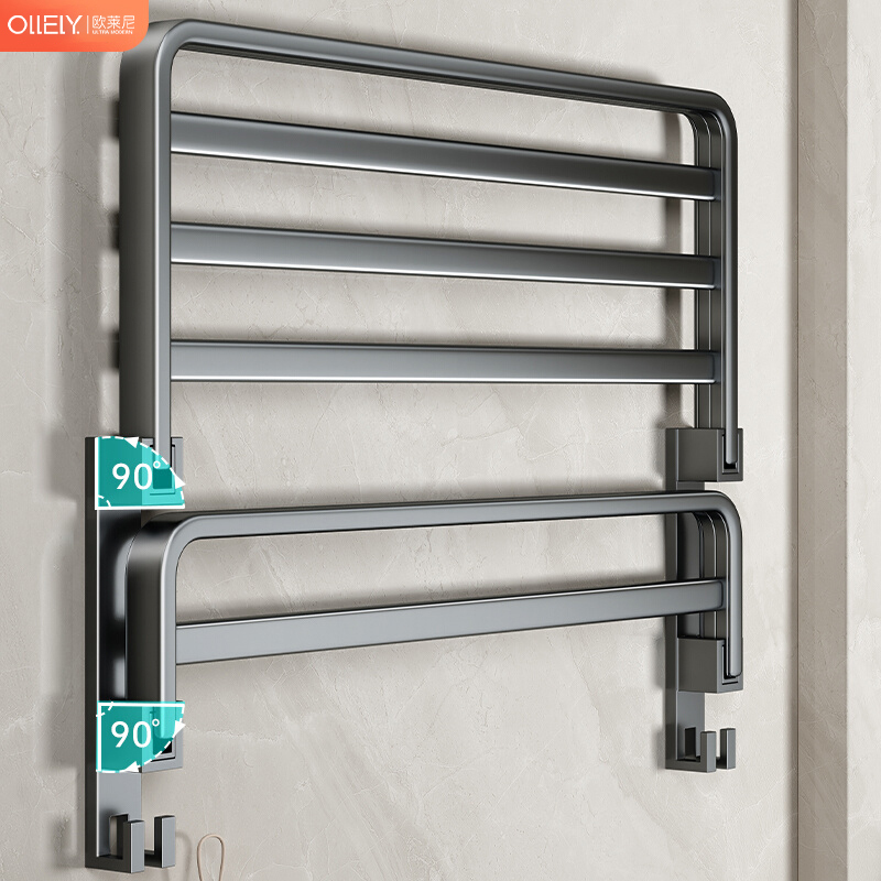 Space Aluminum Towel Rack, No-Drill Bathroom Towel Holder, Bathroom Shelf, Toilet Washroom Storage Hanging Rod