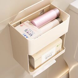 Bathroom Tissue Box Toilet Paper Holder Bathroom Punch-Free Toilet Paper Rack Wall-Mounted Restroom Roll Paper Storage Rack