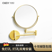 Free hole telescopic mirror Bathroom makeup mirror Folding toilet beauty mirror Wall mirror Brushed gold bathroom hotel