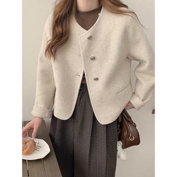 2025 xiaoxiangfeng double-sided cashmere coat women's short style korean style round neck woolen coat versatile new style