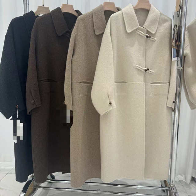 2025年秋冬新款双面羊绒大衣女中长款韩版宽松牛角扣羊毛外套女
