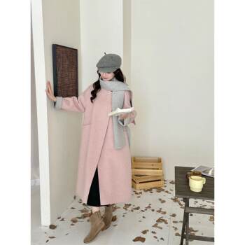 Pink reversible cashmere coat for women 2025 spring and autumn