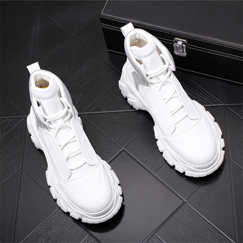 Europe station men's shoes white Martin boots 100 hitchhiking version tooling shoes thick bottom inner heightening high helps winter gush short boots