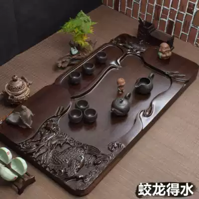Ebony tea tray Whole tea tray Solid wood Kung Fu tea set Tea sea drainage Large carved tea table Jiaolong gets water