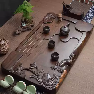 Whole ebony tea tray Solid wood Kung Fu tea set Tea sea tea table drainage household large rectangular tray
