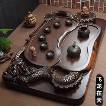 Ebony tray wood piece Dragon in the day the whole wood tray large carved tray kung fu tea