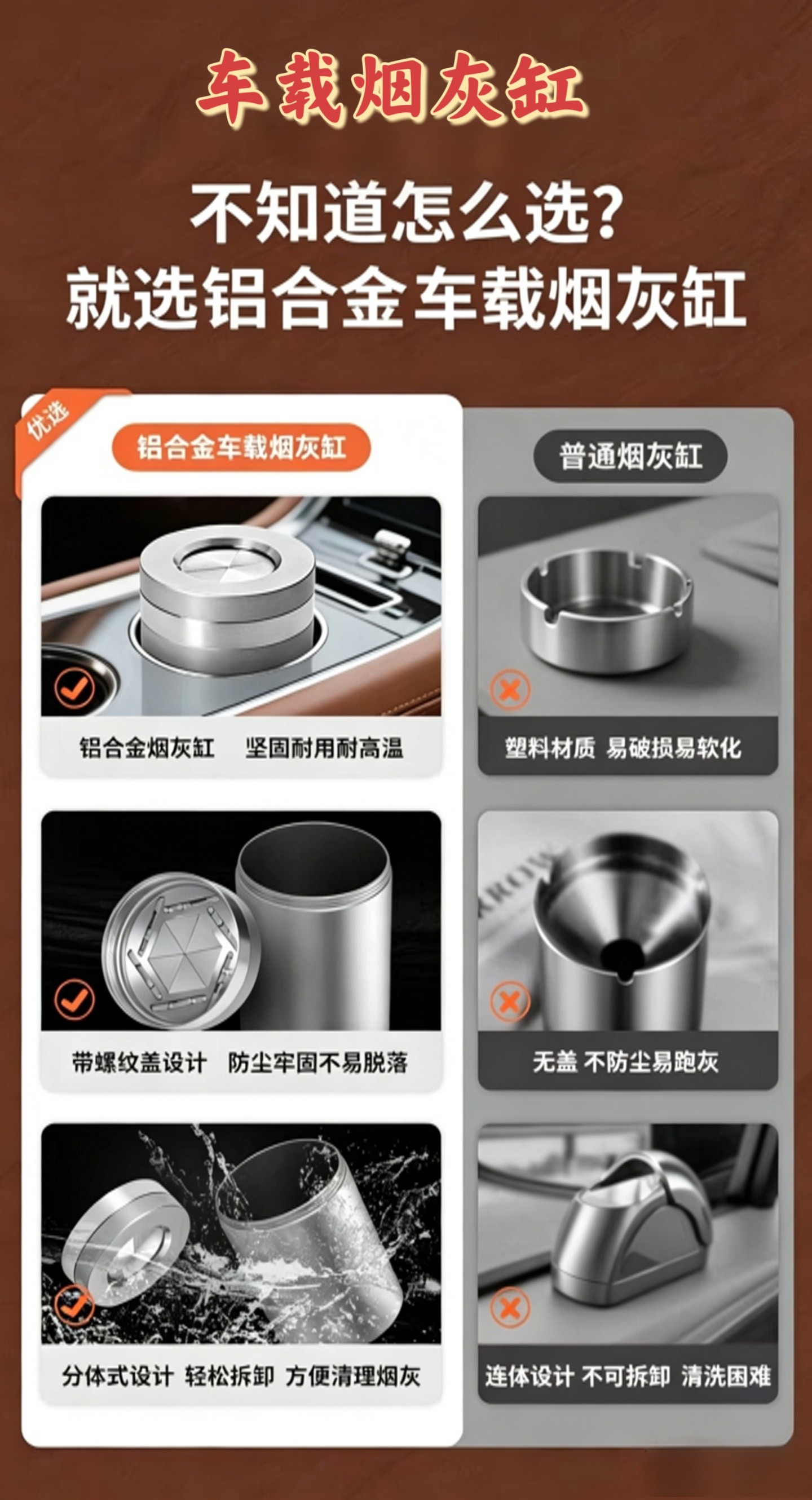 New aluminum alloy car ashtray, sealed and rotating, anti-spill, thickened, creative design for car and commercial use
