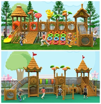 Large outdoor amusement equipment kindergarten wooden climbing frame children drilling hole climbing slide outdoor combination facilities