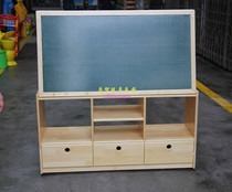 Kindergarten wooden blackboard frame children solid wood Mobile double-sided Magnetic blackboard cabinet toy cabinet locker writing board