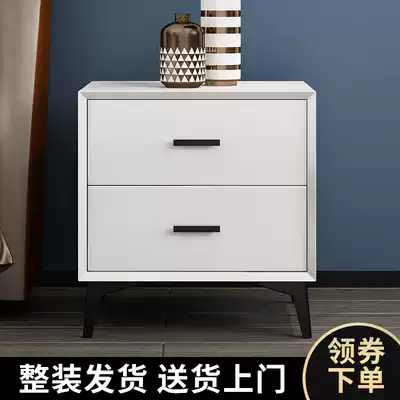 Light luxury paint bed cabinet Simple modern bedroom storage cabinet Nordic bed cabinet White minimalist installation-free small cabinet