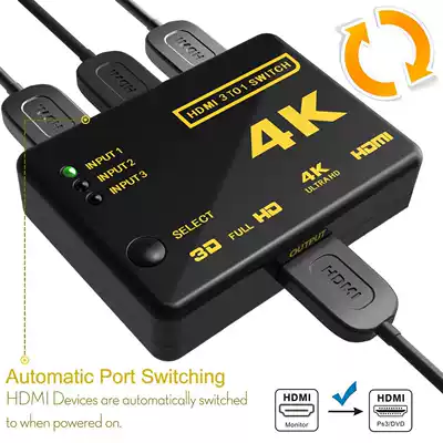 HDMI switcher three-cut one 4K60hz3-cut 1 high-definition security video switcher three-in-one-out with remote control