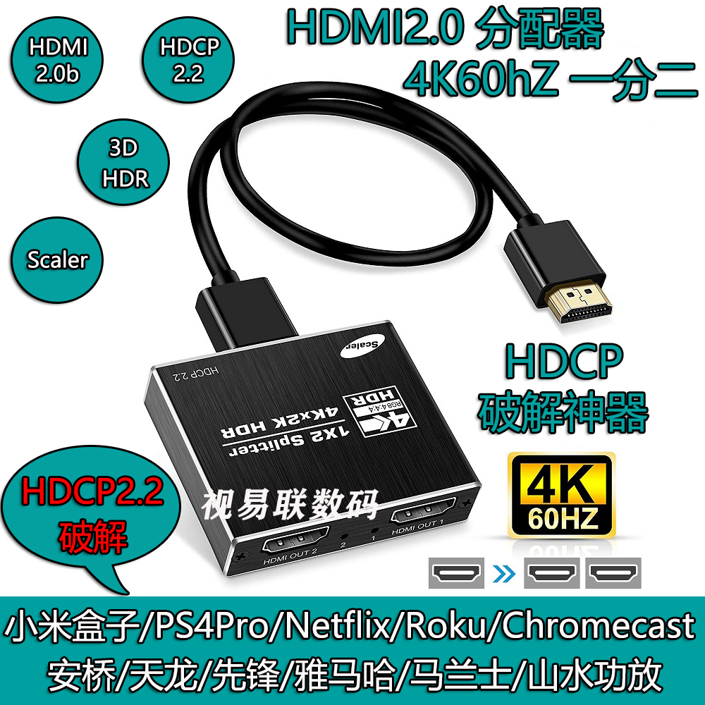 HDCP2 2 decider decoder HDMI2 0 dispenser 1 in 2 out of 2 out of 4K60 Zoom Scaler