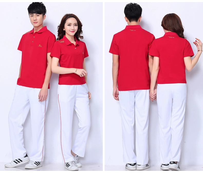 Jinguan 19 mới áo thun cotton quần nam và nữ cỡ lớn nửa tay áo Jiamusi nhóm nhảy vuông mua đồ thể thao - Thể thao sau