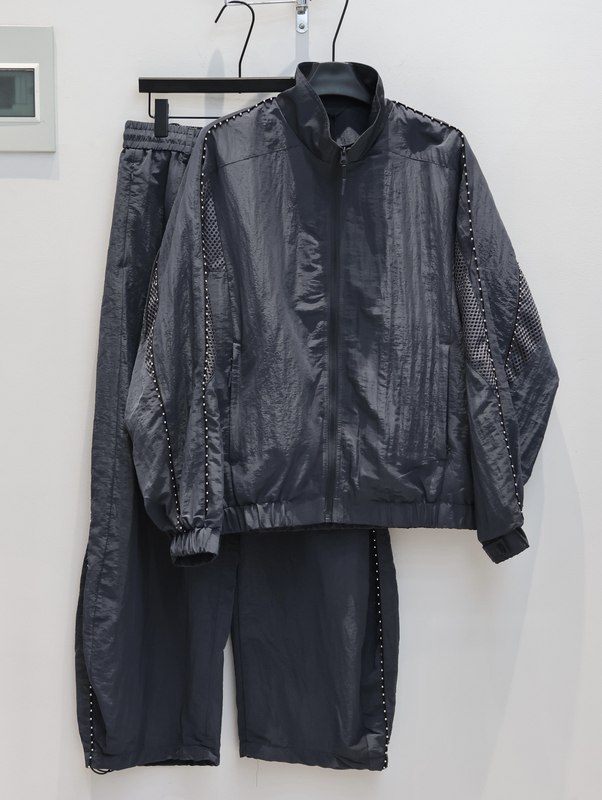 Spring/Suit Set Trendy Men's Fashion Korean Style Studded Casual Suit Stand Collar Jacket + Long Pants Two-Piece Set Ultra-Thin