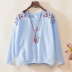 2017 mùa thu mới gió quốc gia cotton và vải lanh thêu áo thun dài tay retro thêu lỏng kích thước lớn quần áo đáy quần áo phụ nữ áo phông nữ cao cấp Áo phông