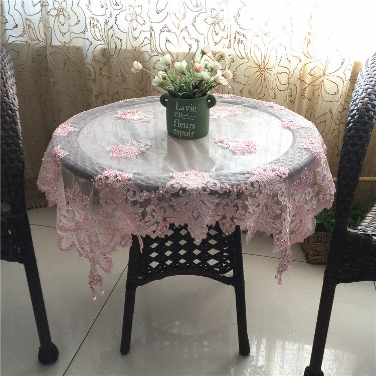 European-style simple lace mesh handmade beaded embroidered tablecloth square table round table TV washing machine air conditioning cover towel