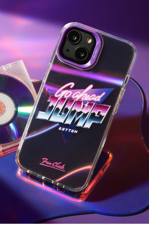 Go Ahead Jump FUN 80s RETRO Original Laser Gradient Transparent Clear Mal Niche Double Layer 3D 12 15, 14, 13 iPhone Case