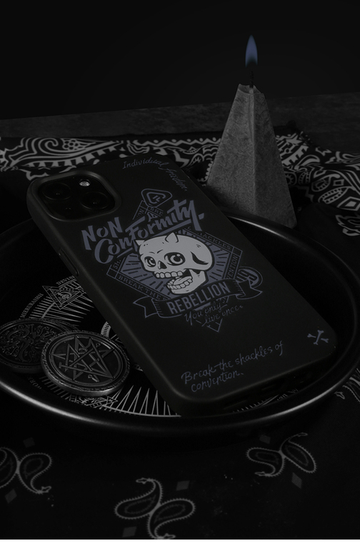 FUN Non Conformity Skull Punk Dark Black Matte 15, 14, 13, 12, 11 iPhone Case