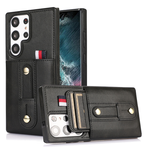 Black — Metal Rivet Leather Card Holder High End Premium S22, S22 , S22 , S21, S21 , S21, S23, S23 Plus, S23 Ultra Note 20