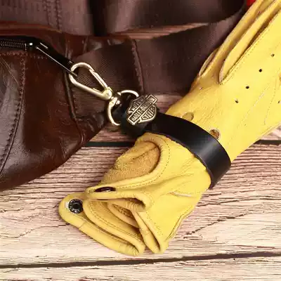 Cowhide gloves strap motorcycle buckle Retro bag pendant Amikaze brass leather motorcycle gloves keychain